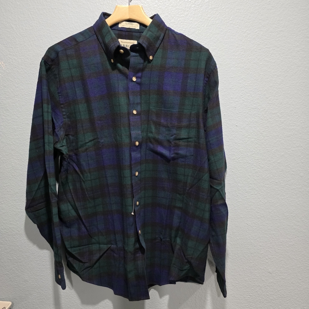 Arrow Tournament Flannel Plaid Shirt Green and Blue Size L